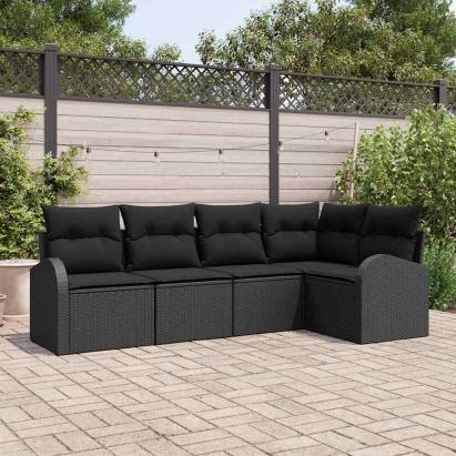 Set de canapele pentru grădină cu pernă 5 pcs Negru poliratan GartenMobel Dekor
