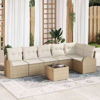 Set de canapele pentru grădină 7 pcs Bej și Alb poliratan GartenMobel Dekor