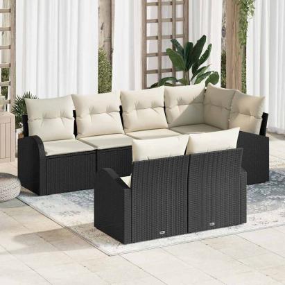 Set de canapele pentru grădină 7 pcs Negru și Alb poliratan GartenMobel Dekor