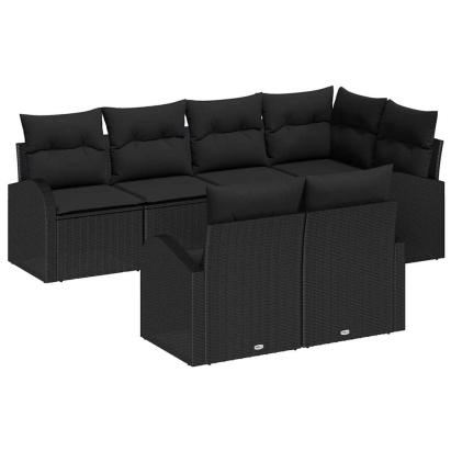 Set de canapele pentru grădină cu pernă 7 pcs Negru poliratan GartenMobel Dekor