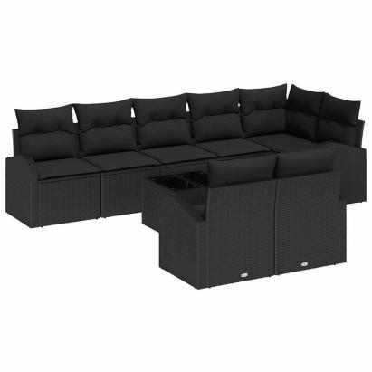 Set de canapele pentru grădină cu pernă 9 pcs Negru poliratan GartenMobel Dekor