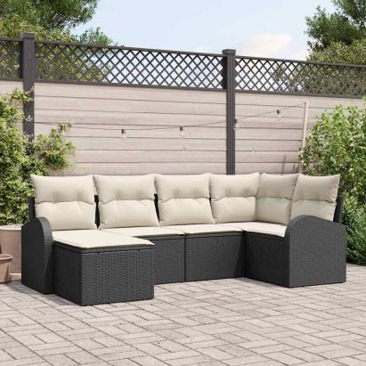 Set de canapea cu pernă 6 pcs Negru și Alb poliratan GartenMobel Dekor