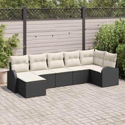 Set de canapea cu pernă cu depozitare 7 pcs Negru poliratan GartenMobel Dekor