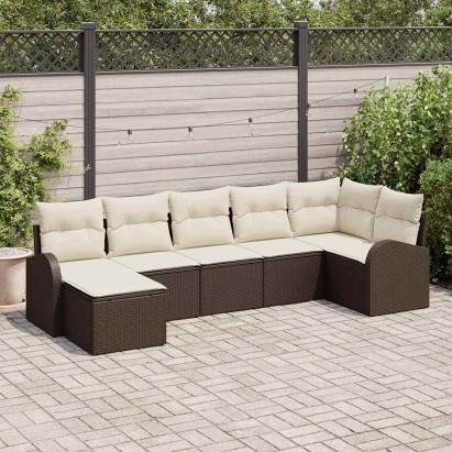 Set de canapea cu pernă cu depozitare 7 pcs Maro poliratan GartenMobel Dekor