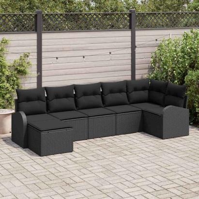 Set de canapea cu pernă cu depozitare 7 pcs Negru poliratan GartenMobel Dekor