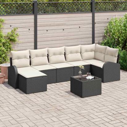 Set de canapea cu pernă cu depozitare 8 pcs Negru poliratan GartenMobel Dekor
