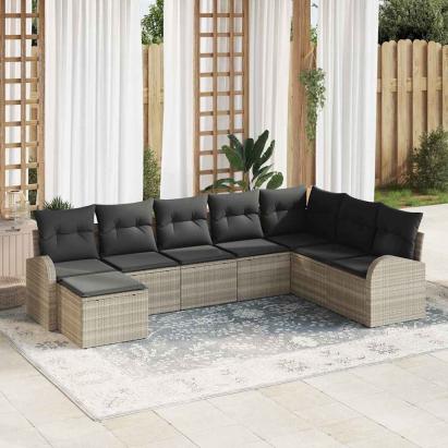 Set de canapea cu pernă 8 pcs Gri deschis poliratan GartenMobel Dekor