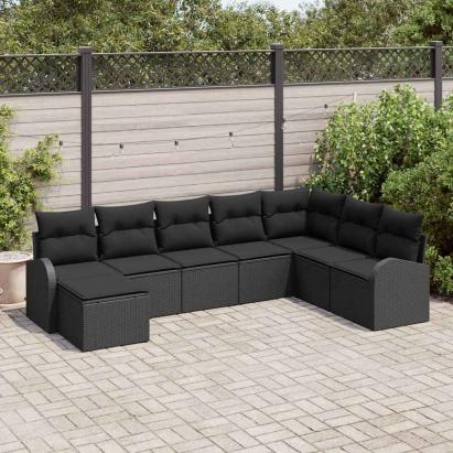 Set de canapea cu pernă cu depozitare 8 pcs Negru poliratan GartenMobel Dekor