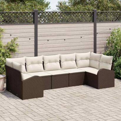 Set de canapele pentru grădină 7 pcs Maro și alb poliratan GartenMobel Dekor