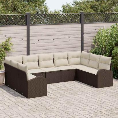 Set de canapele pentru grădină 9 pcs Maro și alb poliratan GartenMobel Dekor