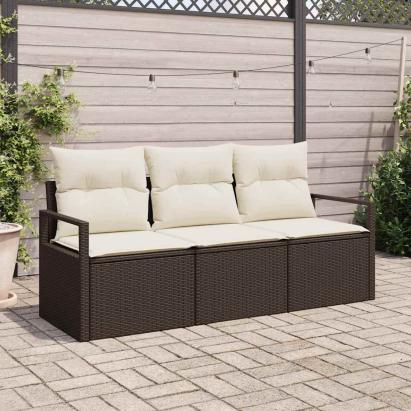 Set de canapele pentru grădină 3 pcs Maro și alb poliratan GartenMobel Dekor