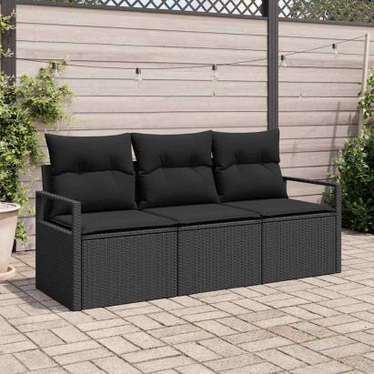 Set de canapele pentru grădină cu pernă 3 pcs Negru poliratan GartenMobel Dekor