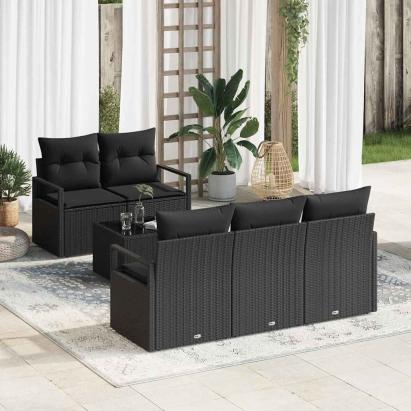 Set de canapele pentru grădină cu pernă 6 pcs Negru poliratan GartenMobel Dekor