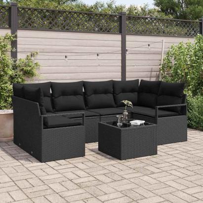 Set de canapele pentru grădină cu pernă Manual 7 pcs Negru GartenMobel Dekor
