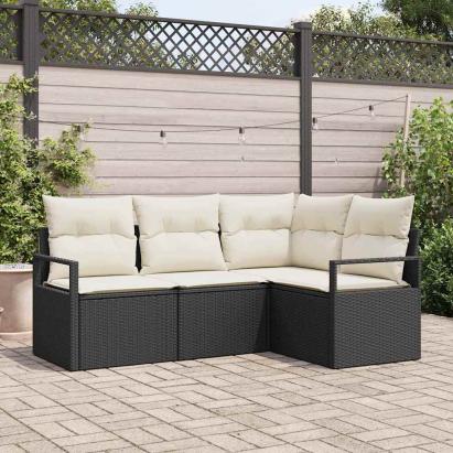 Set de canapea cu pernă 4 pcs Negru și Crem poliratan GartenMobel Dekor