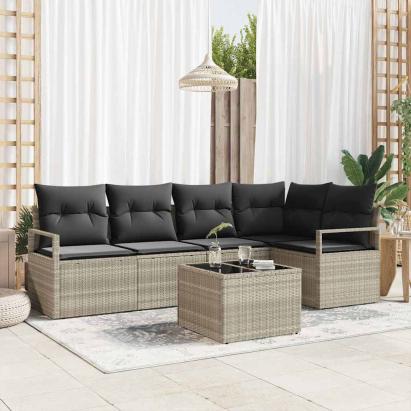 Set de canapele pentru grădină 6 pcs Gri deschis poliratan GartenMobel Dekor