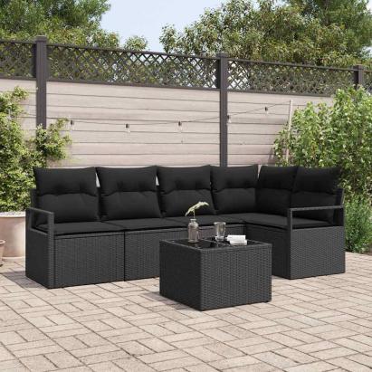 Set de canapele pentru grădină cu pernă 6 pcs Negru poliratan GartenMobel Dekor