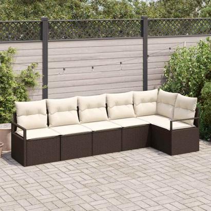 Set de canapele pentru grădină 6 pcs Maro și alb poliratan GartenMobel Dekor