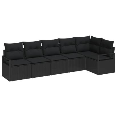 Set de canapele pentru grădină cu pernă 6 pcs Negru poliratan GartenMobel Dekor