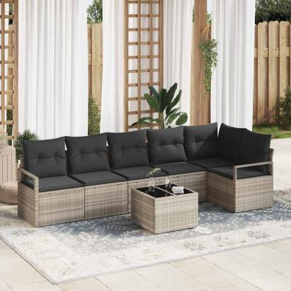 Set de canapele pentru grădină 7 pcs Gri deschis poliratan GartenMobel Dekor