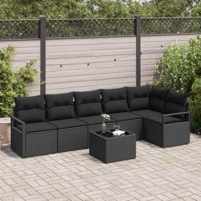 Set de canapele pentru grădină cu pernă 7 pcs Negru poliratan GartenMobel Dekor
