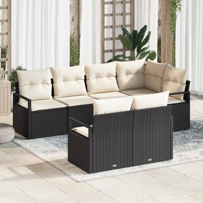 Set de canapele pentru grădină 7 pcs Negru și Alb poliratan GartenMobel Dekor