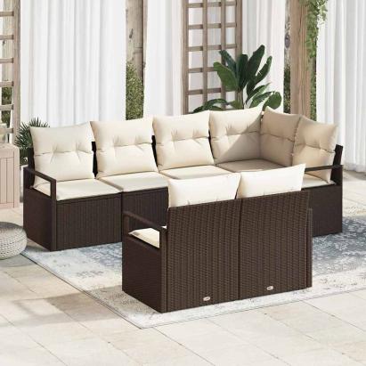 Set de canapele pentru grădină 7 pcs Maro și alb poliratan GartenMobel Dekor