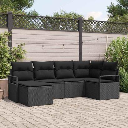 Set de canapea cu pernă cu depozitare 6 pcs Negru poliratan GartenMobel Dekor