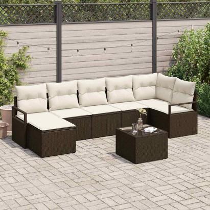 Set de canapea cu pernă 8 pcs Maro și Crem poliratan GartenMobel Dekor