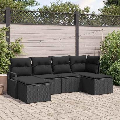 Set de canapea cu pernă cu depozitare 6 pcs Negru poliratan GartenMobel Dekor