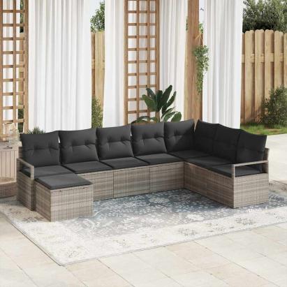 Set de canapea cu pernă 8 pcs Gri deschis poliratan GartenMobel Dekor