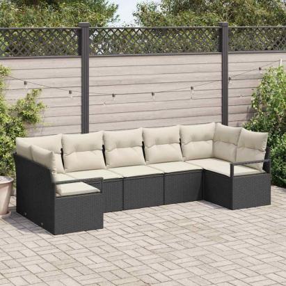 Set de canapele pentru grădină 7 pcs Negru și Alb poliratan GartenMobel Dekor