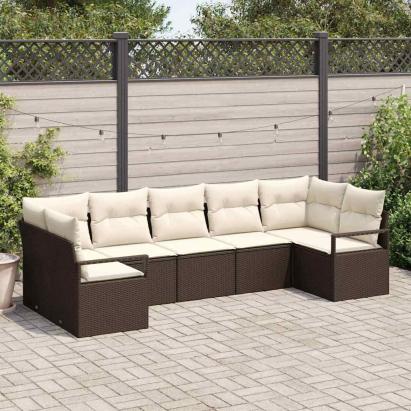 Set de canapele pentru grădină 7 pcs Maro și alb poliratan GartenMobel Dekor