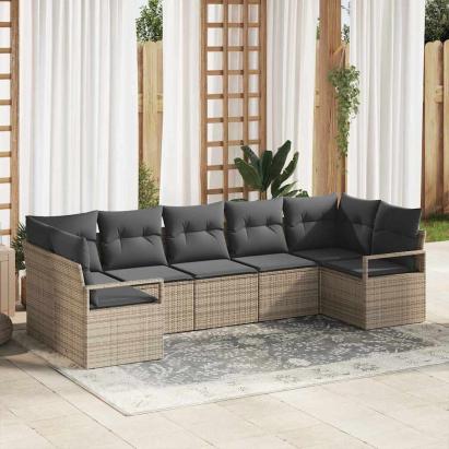 Set de canapele pentru grădină cu pernă 7 pcs Gri poliratan GartenMobel Dekor