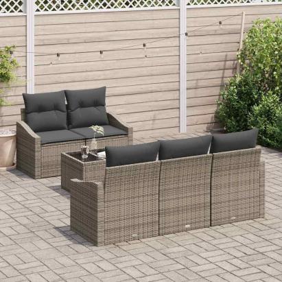 Set de canapea cu pernă cu depozitare 6 pcs Gri poliratan GartenMobel Dekor