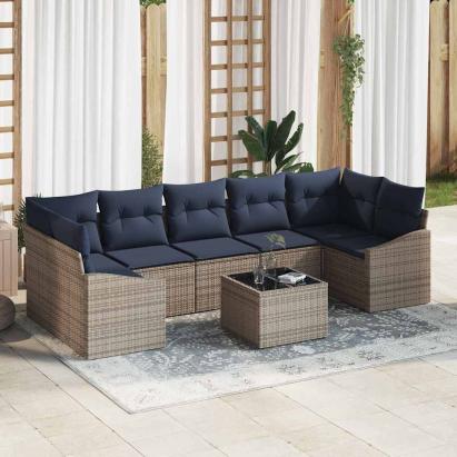 Set de canapea cu pernă 8 pcs Gri și bleumarin poliratan GartenMobel Dekor