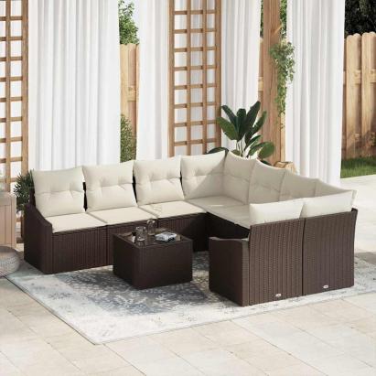 Set de canapea cu pernă 9 pcs Maro și Crem poliratan GartenMobel Dekor