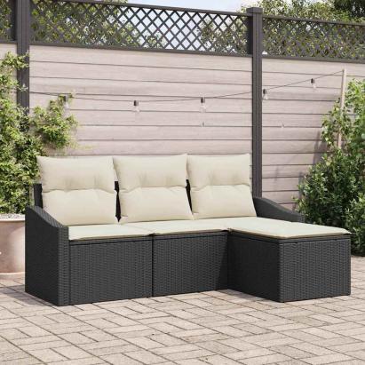 Set de canapea cu pernă 4 pcs Negru și Crem poliratan GartenMobel Dekor