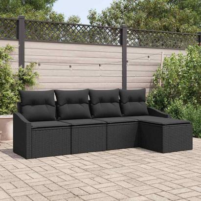 Set de canapea cu pernă cu depozitare 5 pcs Negru poliratan GartenMobel Dekor