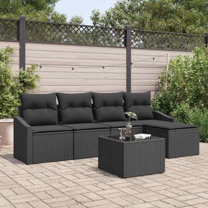 Set de canapea cu pernă cu depozitare 6 pcs Negru poliratan GartenMobel Dekor