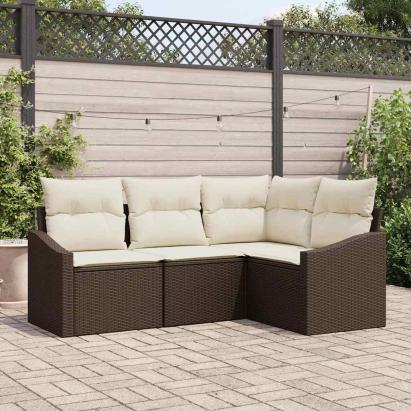 Set de canapele pentru grădină 4 pcs Maro și alb poliratan GartenMobel Dekor