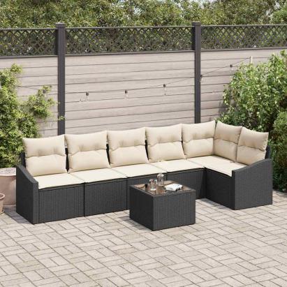 Set de canapele pentru grădină 7 pcs Maro și Crem poliratan GartenMobel Dekor
