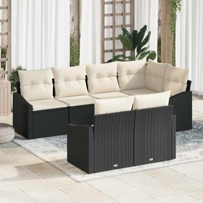 Set de canapele pentru grădină 7 pcs Negru și Alb poliratan GartenMobel Dekor
