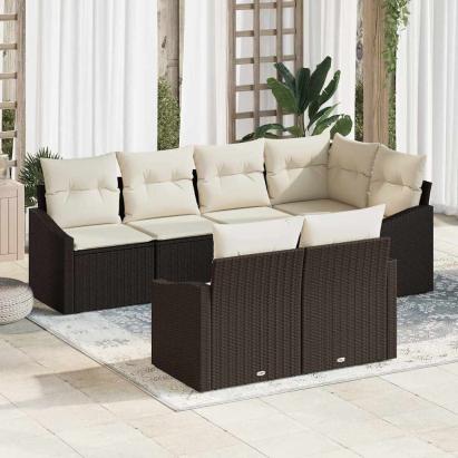 Set de canapele pentru grădină 7 pcs Maro și alb poliratan GartenMobel Dekor