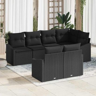 Set de canapele pentru grădină cu pernă 7 pcs Negru poliratan GartenMobel Dekor
