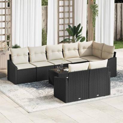 Set de canapele pentru grădină 9 pcs Maro și Crem poliratan GartenMobel Dekor