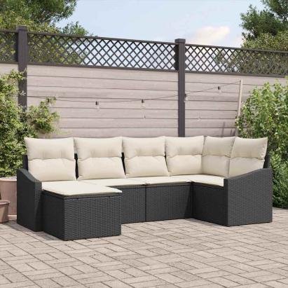 Set de masă pentru grădină cu pernă 6 pcs Negru și Crem GartenMobel Dekor