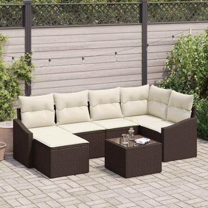 Set de masă pentru grădină cu pernă 7 pcs Maro și Crem GartenMobel Dekor