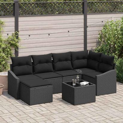 Set de masă pentru grădină cu pernă cu depozitare 7 pcs Negru GartenMobel Dekor