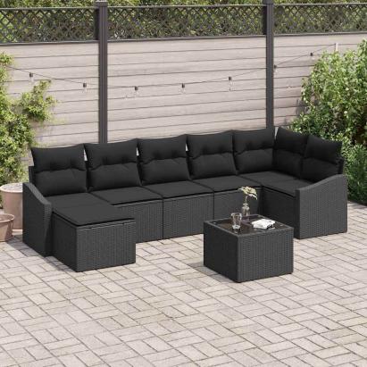 Set de canapele pentru grădină cu pernă 8 pcs Negru poliratan GartenMobel Dekor